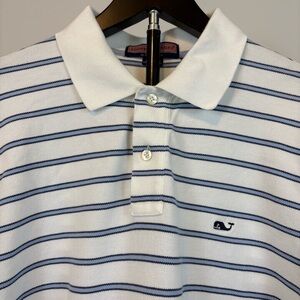 Vineyard Vines by Shep & Ian Mens Medium Short Sleeve Polo Shirt Blue Stripe